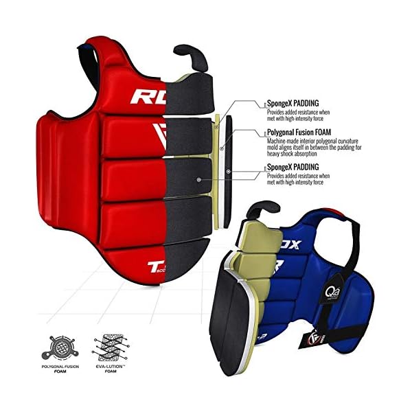 RDX Boxing Chest Guard Reversible, Kickboxing MMA Muay Thai Body Protector, Sparring Training Punching, Adjustable Shield, Martial Arts Upper Belly Rib Pad, Taekwondo Vest (Red, L/XL)