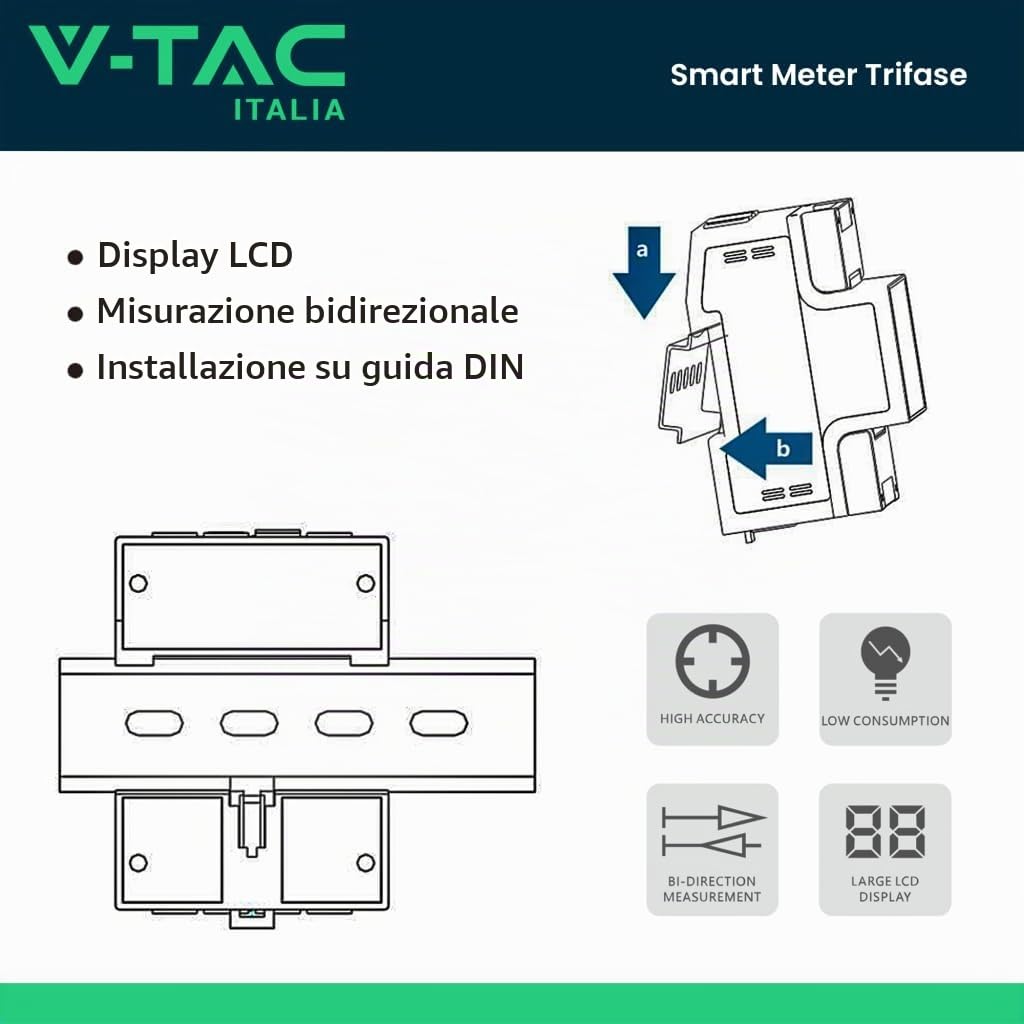 DTSU666 Trifase Contatore Energia Elettrica per Sistemi Solari PV, 3x220-380V 3x240-415V 0.25-5(80) A 50/60hz