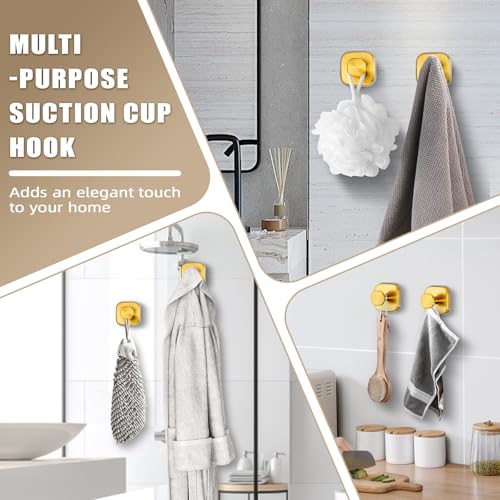 Image of Suction Cup Hooks for Shower - Resuable Bathroom Hooks for Towels, Robes & Loofah - No-Drill Mounting on Kitchen,Walls,Metal,Glass,Mirrors,Tile & Smooth Non-Porous Surfaces (2, Brushed Gold)