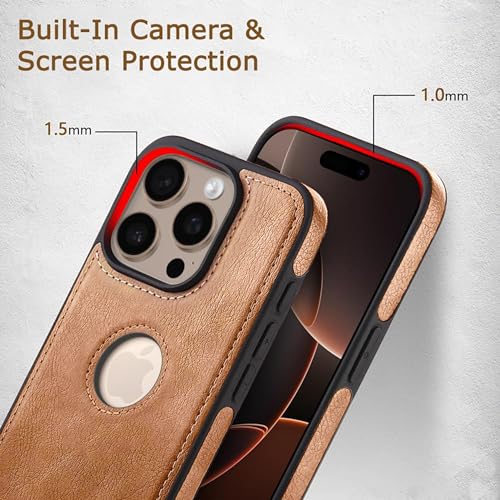 Image of Leather Case for Apple iPhone 16 Pro Max Premium Protective Stylish Slim Cover with Shockproof Raised Edges Brown