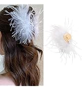 Brinie Feather Hair Claw White Hair Claw Clamps Hair Catch Barrettes Nonslip Hair Jaw Clamps Head...