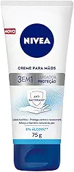 NIVEA Creme para Mãos Ação Antibacteriana 3 em 1 75g - Creme 3 em 1 com ação antibacteriana e sem álcool etílico, hidrata e protege as mãos do ressecamento, fortalecendo a barreira natural da pele