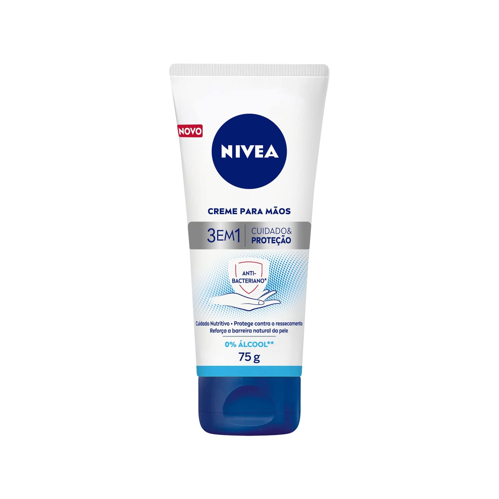 NIVEA Creme para Mãos Ação Antibacteriana 3 em 1 75g, Cuidado Nutritivo, Contra Ressecamento, Reforça a Barreira da Pele, Uso Diário, Pele Normal e Seca