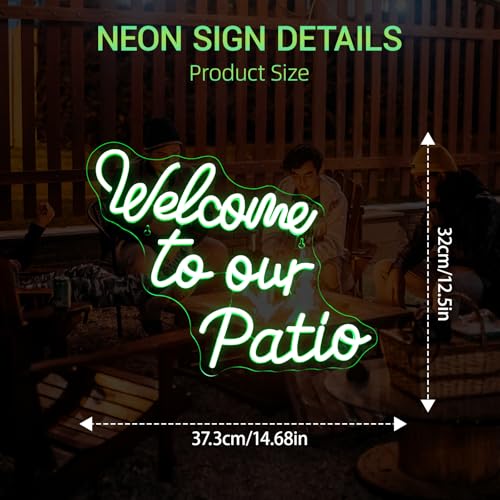Image of Welcome to Our Patio Neon Sign Wedding Green Plants Outdoor Neon | Outdoor Neon Sign, Patios, Gardens, Cafes and Backyard Decoration, Gift for Camping Lovers, Couples and Outdoor Enthusiasts