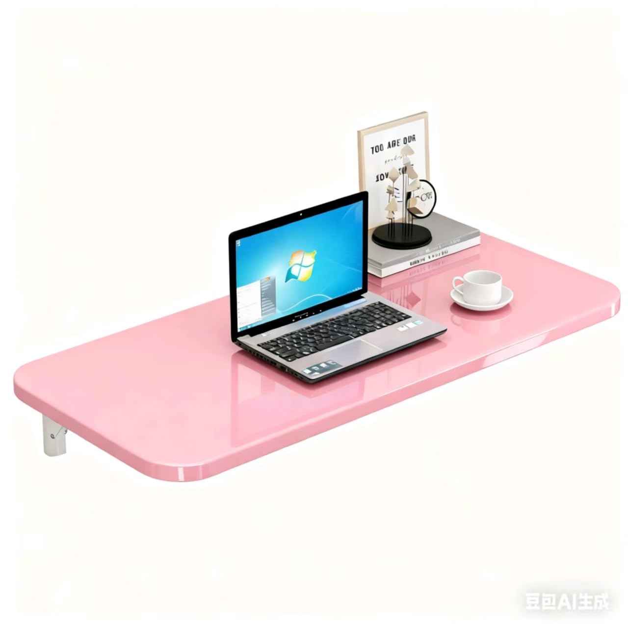 Wall Mounted Folding Laundry Table Compact Murphy Desk Space-Saving Writing Workstation for Garage Kitchen Office - Pink 50x30cm (20"x12")