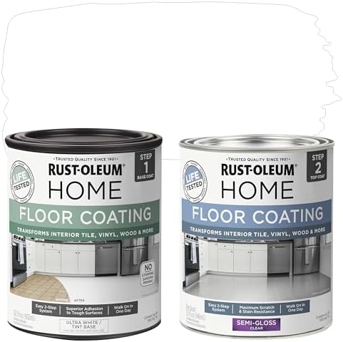 Rust-Oleum 367598 Home Interior Floor Coating Kit, Semi-Gloss Ultra White