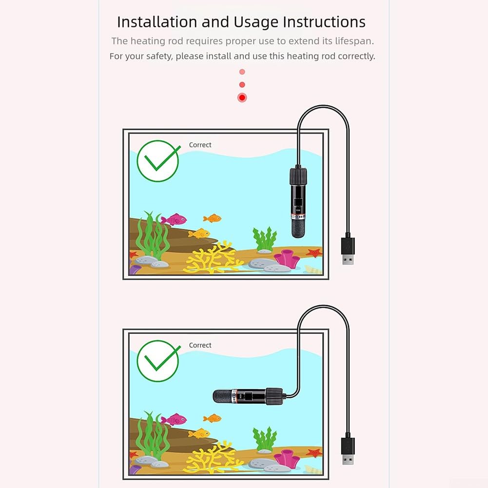 Mini chauffage d'aquarium 8,5 cm 26 °C température constante automatique alimenté par USB 10 W pour petits aquariums