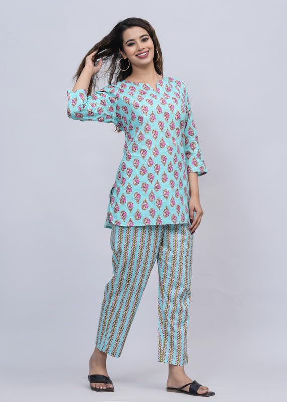 Image of 100% Cotton Printed Night Suit for Women's Shirt and Pyjama Sleep wear Set for Womens and Girls