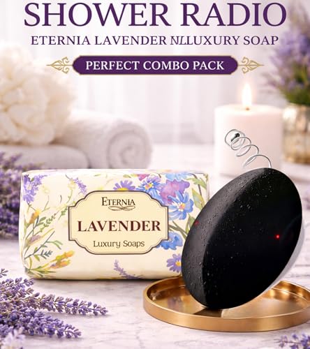 Image of Eternia Lavender Soap Bar (250g) Face & Body Cleanser with Waterproof Shower Radio | Relaxing Bath Combo for Smooth, Soft & Refreshing Skin