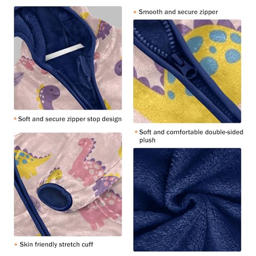 Colorful Dinosaurs on Pink Toddler Fleece Jacket Girl Boys Hooded Fleece Jacket Coat Warm Outwear Zip-up 3-10T3