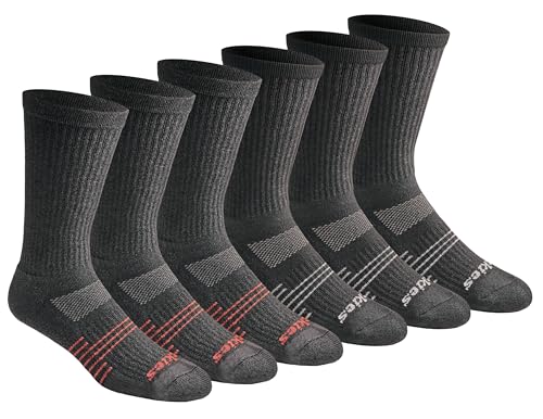 Dickies Men's HYDRO-COOL Moisture Control Crew Socks, (6 Pairs), Charcoal (6 Pairs), Large