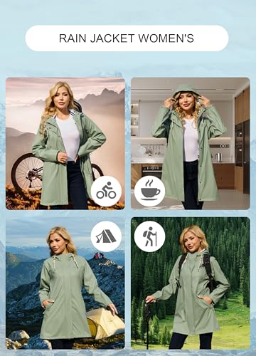 ATLASLAVA Regenjacke Damen Wasserdicht Lange Atmungsaktiv Regenmantel Gefütterte Windbreaker Übergangsjacke PU Outdoor Wandern Softshelljacke