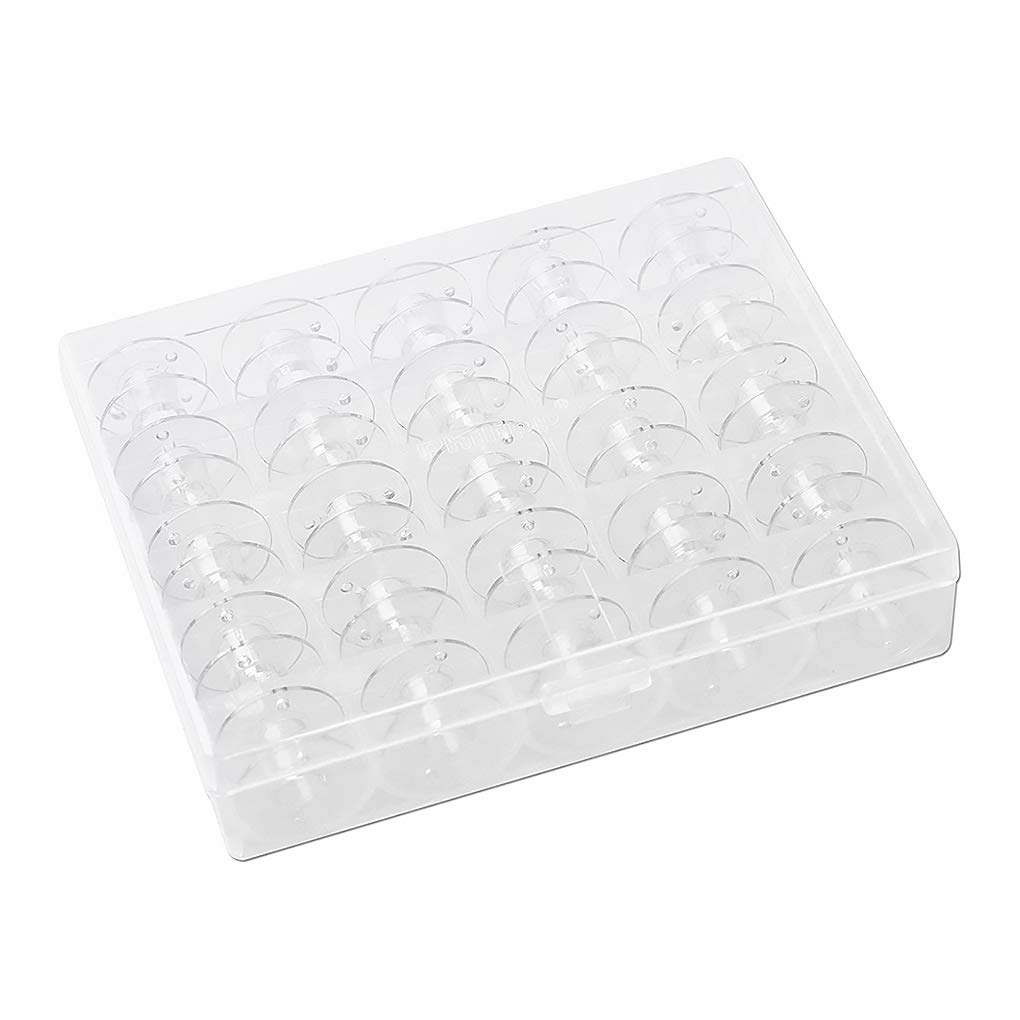 Eqwqsixd Clear Bobbin Storage Case With 25 Pieces Bobbins Sewing Machine Bobbins Container Box Sewing Reels Holder