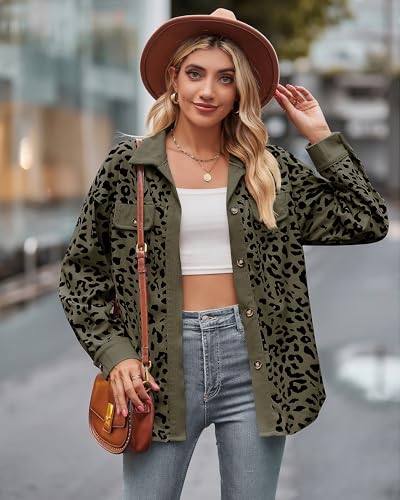Shackets for Women 2024 Corduroy Leopard Jacket Button Down Long Sleeve Blouses Lightweight Fall Jacket Casual Coat4