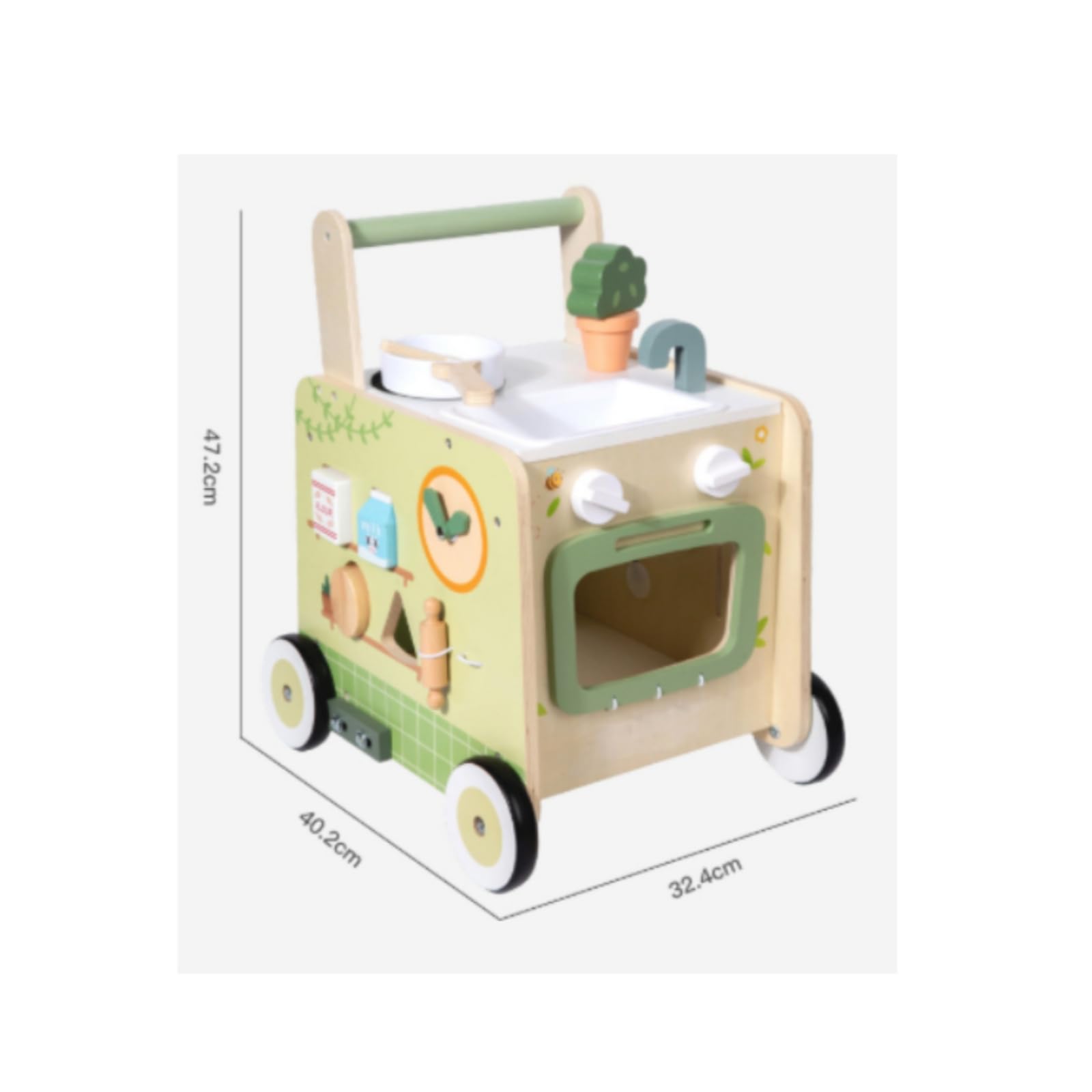 harayaa Kinder Lauflernwagen Holz Lernwagen Gehhilfe Spielwagen Küchen Spielaktivität Schiebewagen Rollbasis für Kleinkinder Zuhause Krabbelalter Vorschule