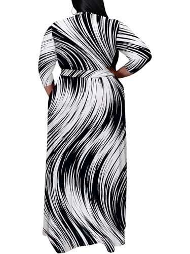 Image of SUZONANA Plus Size Maxi Dresses for Curcy Women Casual Loose 3 /4 Sleeve Long Dress with Belt