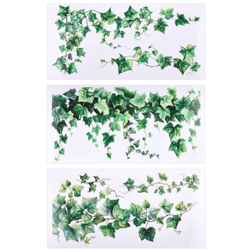 OLYCRAFT 3pcs/Set Green Leaf Rub on Transfers for Furniture 15x30cm Transfer Stickers with Ivy PVC Waterproof Decorative Stickers Wall Art Decals for Bedroom Living Room Decoration