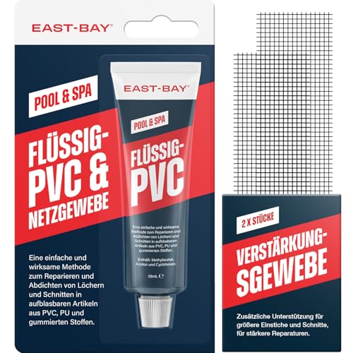 EAST-BAY Reparaturset für Löcher mit verstärkender Netzkorde | Hochleistungskleber zur Reparatur von Schlauchbooten Kajaks Luftmatratzen Zelten und Schwimmbecken | Flüssiger Kautschuk-Flickenkleber