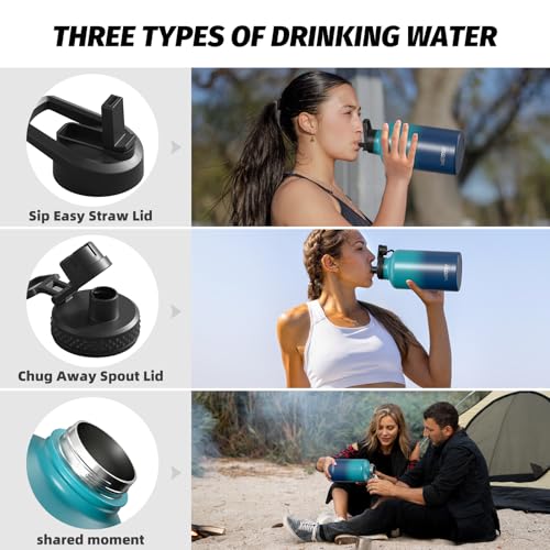 Image of 64oz Insulated Water Bottle (Cold for 48 Hrs),BPA Free&Leak Proof,Half Gallon Stainless Steel Water Flask,Water Jug with Straw Spout Lids for Gym,Hiking,Camping,Gradient Blue