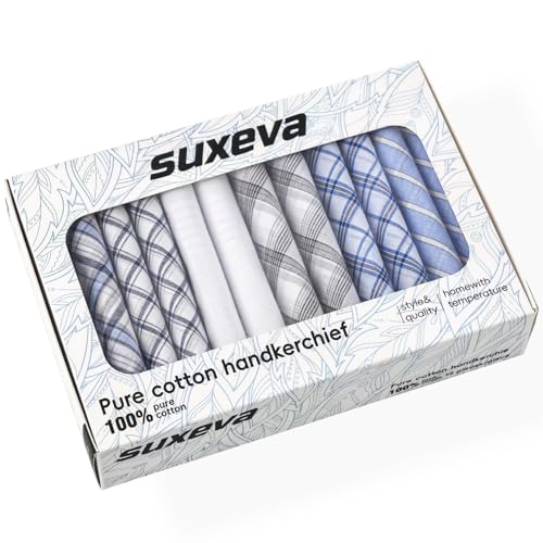Image of Men's 12pcs 100% Cotton Checkered Handkerchiefs Gift Box, 15.75 Inch Soft Breathable Absorbent Large Pocket Squares