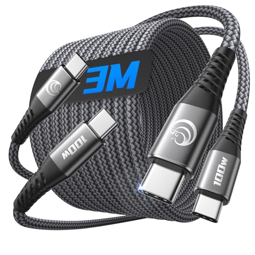 Aioneus USB C ケーブル【3M/2本 PD対応 100W 急速充電】CtoC 充電コード 長い Type-C to Type-C ナイロン編み 断線防止 高速データ転送 タイプc ケーブル iPhone 17/16/15 Pro Max/iPad/Samsung/Google Pixel/Sony/Xiaomi/Oppo/Switch/PS5等TypeC各種対応(グレー)
