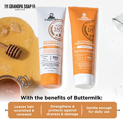 Buttermilk Conditioner By The Grandpa Soap Company | Unisex | Buttermilk, Coconut Oil & Avocado Oil | Nourish Dry Or Damaged Hair | Clean Conditioner | Sulfate-Free | 8 Fl. Oz. Tube #TOP2
