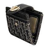 True Religion Women's Mini Wallet, Horseshoe Logo Small Compact Clutch Purse, Black, One Size