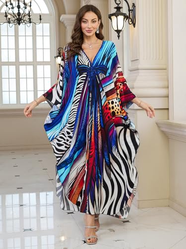 Image of KEYLORTING Plus Size Kaftan Dress Women, African Moo Moo Print Caftan, Batwing Dress, Beach Cover Up for Party and Loungewear