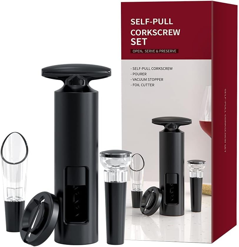 Cork Opener Corkscrew Kitchen 4 Set,Cork Stopper, Foil Cutter, Manual Pourer for Drinking & Home Accessories - Manual