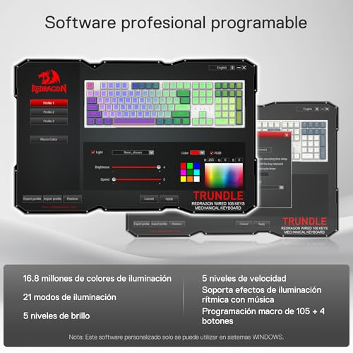 K668 RGB Tastiera Gaming Meccanica Cablata 105+4 tasti, Interruttori rossi, Presa Hot-Swappable, Schiume Assorbenti, 2 Set Tasti misti, Layout QWERTY Spagnolo - Tastiera gaming - Immagine 6