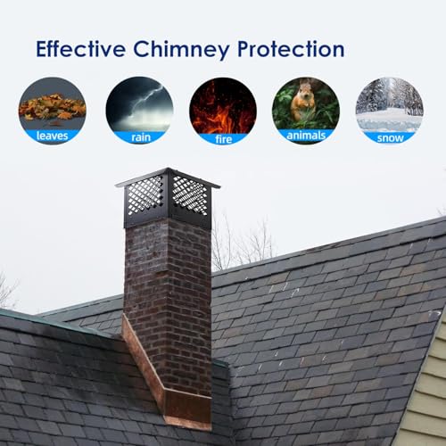Chimney Cap, 13x13 Inches Square Chimney Cover, Galvanized Steel Fireplace Chimney Caps with Adjustable Bottom, Mesh Covers for Outside Existing Clay Flue, Black