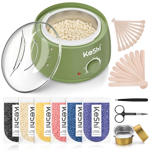Image of KeShi Waxing Kit, Painless Hair Removal Wax Warmer with 6 Bags Hard Wax Beans for Full Body, Legs, Face, Eyebrows & Bikini- Ideal for Both Women & Men(Green)