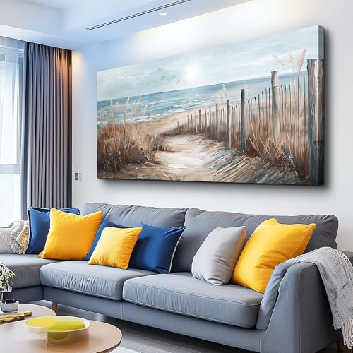 KELIYUAN Wall Art For Living Room Canvas Wall Decor For Bedroom Ocean Sand Dunes Grass Landscape Paintings Office Canvas Art Prints Pictures Artwork Ready To Hang Bathroom Home Decorations 20"x40"