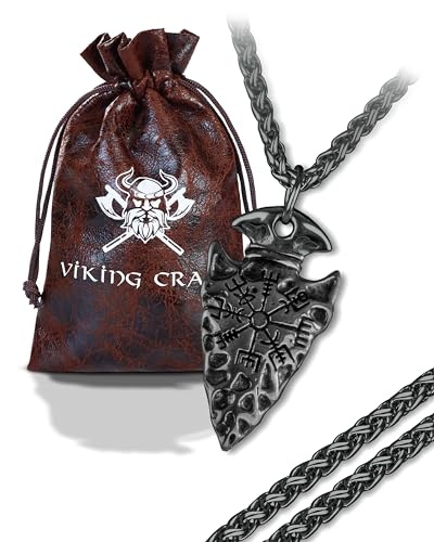 VIKING CRAFT Wikinger Halskette Pfeilspitze aus Edelstahl - 60cm Halskette mit Wikinger Anhänger - Edelstahlkette mit Amulett, Wikinger Deko, Wikinger Geschenke für Männer Schmuck, LARP Runen
