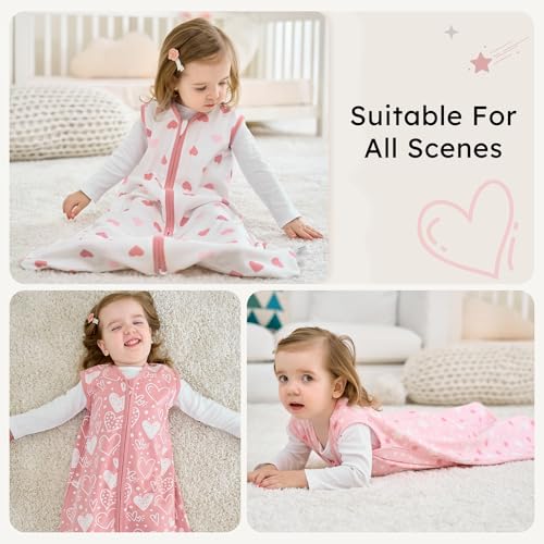 Image of Baby Sleep Sack 12-18 months, 100% Cotton Sleeping Sack for Newborn and Infant, 3 Pack Baby Wearable Blanket for Boy and Girl, 0.5 Tog Lightweight Double Zipper Sleep Bag Pink Heart