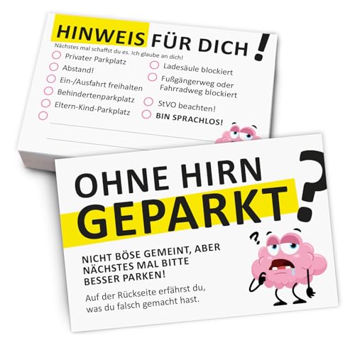 iSecur Scheisse geparkt Karten - 100x für Falschparker zum ankreuzen - Strafzettel Windschutzscheibe - Ohne Hirn geparkt I hin843