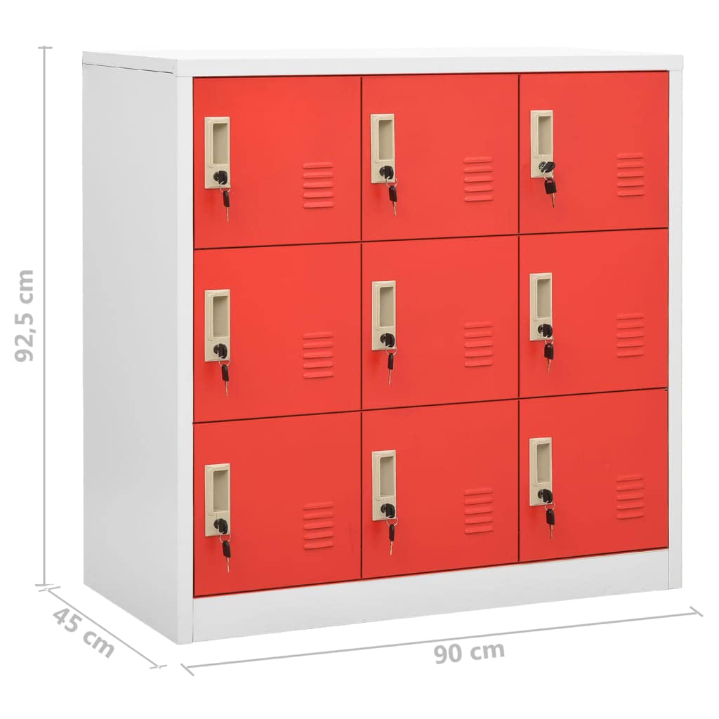 vidaXL Schließfachschrank Umkleideschrank Stahlschrank Metallschrank Lagerschrank Fächerschrank Büroschrank Schrank Hellgrau Rot 90x45x92,5cm Stahl