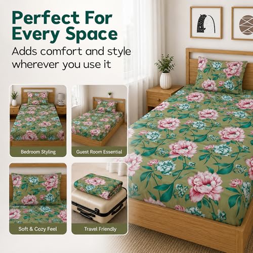 Image of DECORUM Glace Cotton Single Bedsheet with 1 Pillow Cover | Soft, Durable, Lightweight & Skin-Friendly Fabric| Suitable for Single /Diwan Bed Size