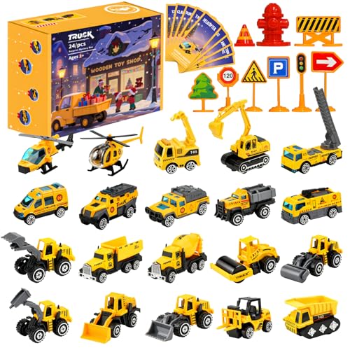 Advent Calendar 2025 for Kids, 24 Days Christmas Countdown Calendar with Alloys Truck Construction Christmas Gift for Kids Boys Girls Children