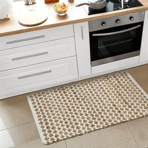 The Home Talk Area Rug 2'x3' Farmhouse Carpets, Non-Slip, Washable Area Rugs Cotton&Jute Traditional Floormat Suitable for Living Room, Bedroom, Dining Room, Home Décor- White and Beige Cover