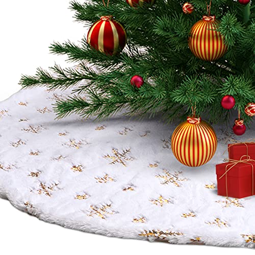 Weihnachtsbaum Röcke, Plüsch Weihnachtsbaum Decke mit goldenem Schneeflockenmuster, weihnachtsbaumdecke rund zum schmücken von Weihnachtsbaum und Boden ( 90cm/35zoll ) Cover