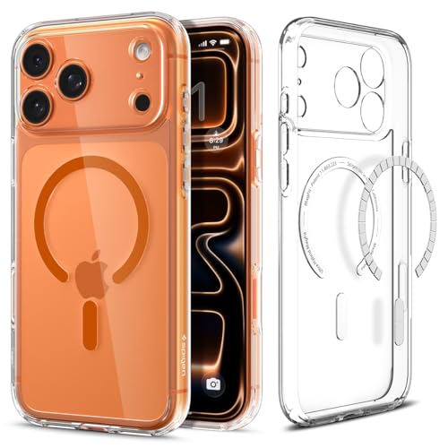 Image of Spigen Ultra Hybrid MagFit Back Cover Case for iPhone 17 Pro Max, Clear Transparent, MagSafe Compatible - PC+TPU | Clear Orange