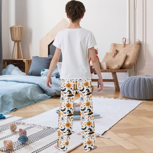 Boy's Pants Halloween Pumpkin Ghost Orange Jogger Pants Elastic Long Bottoms Trousers with Pockets 6-14 Years3