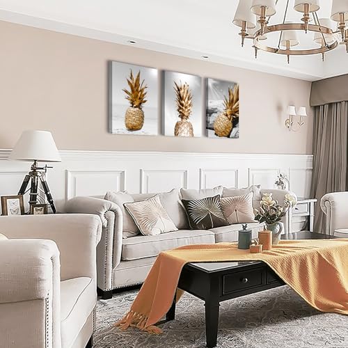 DZRWUBHS Framed Canvas Wall Art For bedroom Black And White Wall Decoration For kitchen Dining Room Office Beach Scenery Golden Pineapple Paintings Artwork Ready To Hang Living Room Home Decor