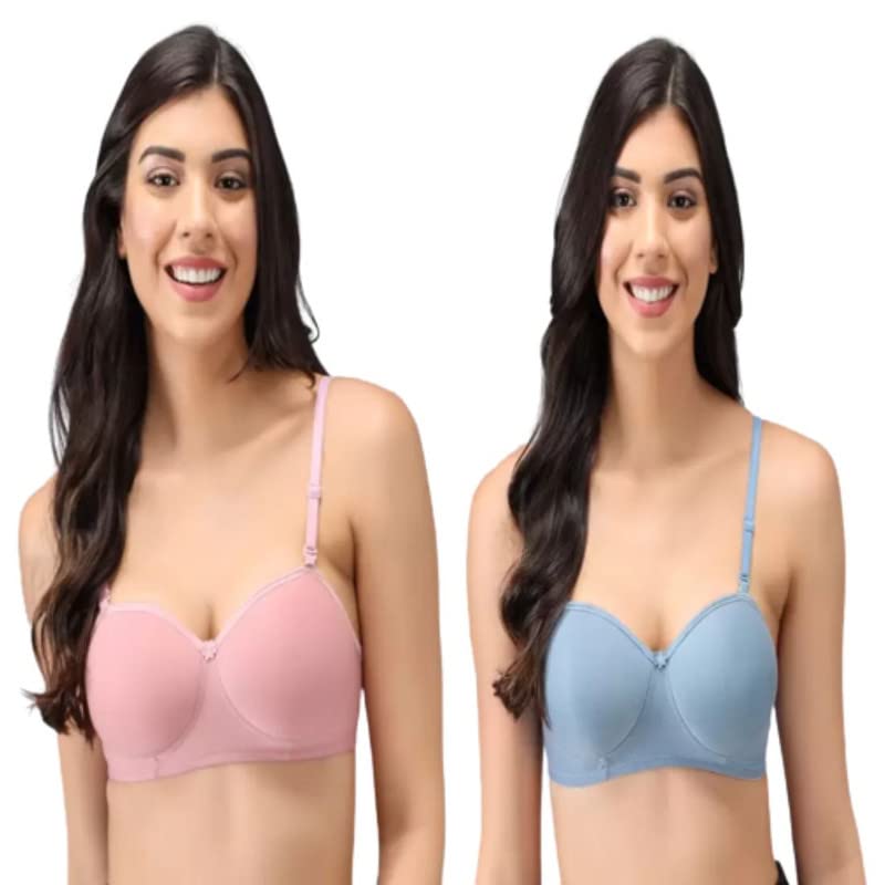 Image of Women's Cotton Lightly Padded Non-Wired T-Shirt Bra Pack of 2 (Reg HC-P2 Multicolor 30)