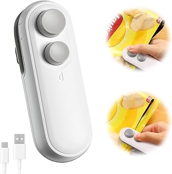 2 in 1 Mini Bag Sealer for Sealing and Cutting, 2025 New Portable Rechargeable Handheld Vacuum Food Sealer Bag Sealing Machine for Chips Snacks Plastic Bags Fresh Storage White