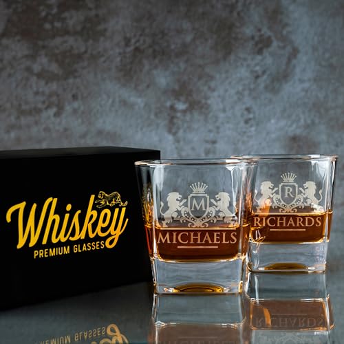 Amazing Items Set of 2 - Personalized Whiskey Glasses w/Name & Initial - 9 Designs - 9 oz, Limited Edition Monogrammed Rocks Glasses for Dad Gifts - Image 6
