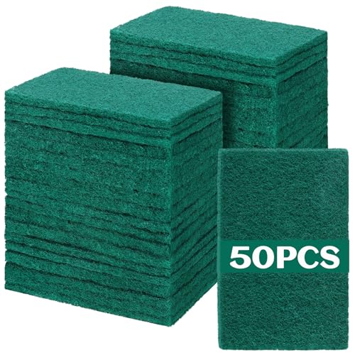 Image of Hoolerry 50 Pcs Non Scratch Scouring Pads for Kitchen Dish,Green