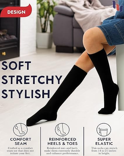Image of WKLOUYHE Kid's Knee High Cotton Socks for Girls Boys and Toddlers, Solid Color Long School Uniform Socks Pack Of 04