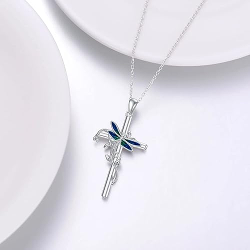 Miniatura 5 de Collar de cruz para mujer, collar de colibrílibélulamariposamariquita roja, collar con colgante de cruz de plata de ley 925, collar cristiano,